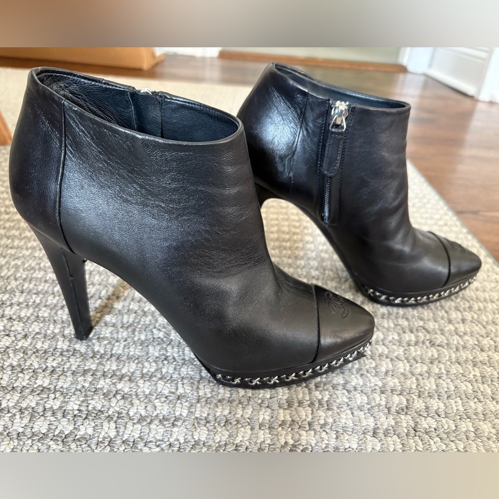 CHANEL CC Lambskin Chain Detail Booties